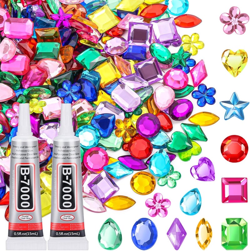 anezus 400Pcs Jewels for Bedazzling with 2 Pack B7000 Jewelry Glue, Flat Back Craft Gems Rhinestones for Clothing, Sequins Rhinestones Gemstones for Fabric, Craft, Decoration - Image 1